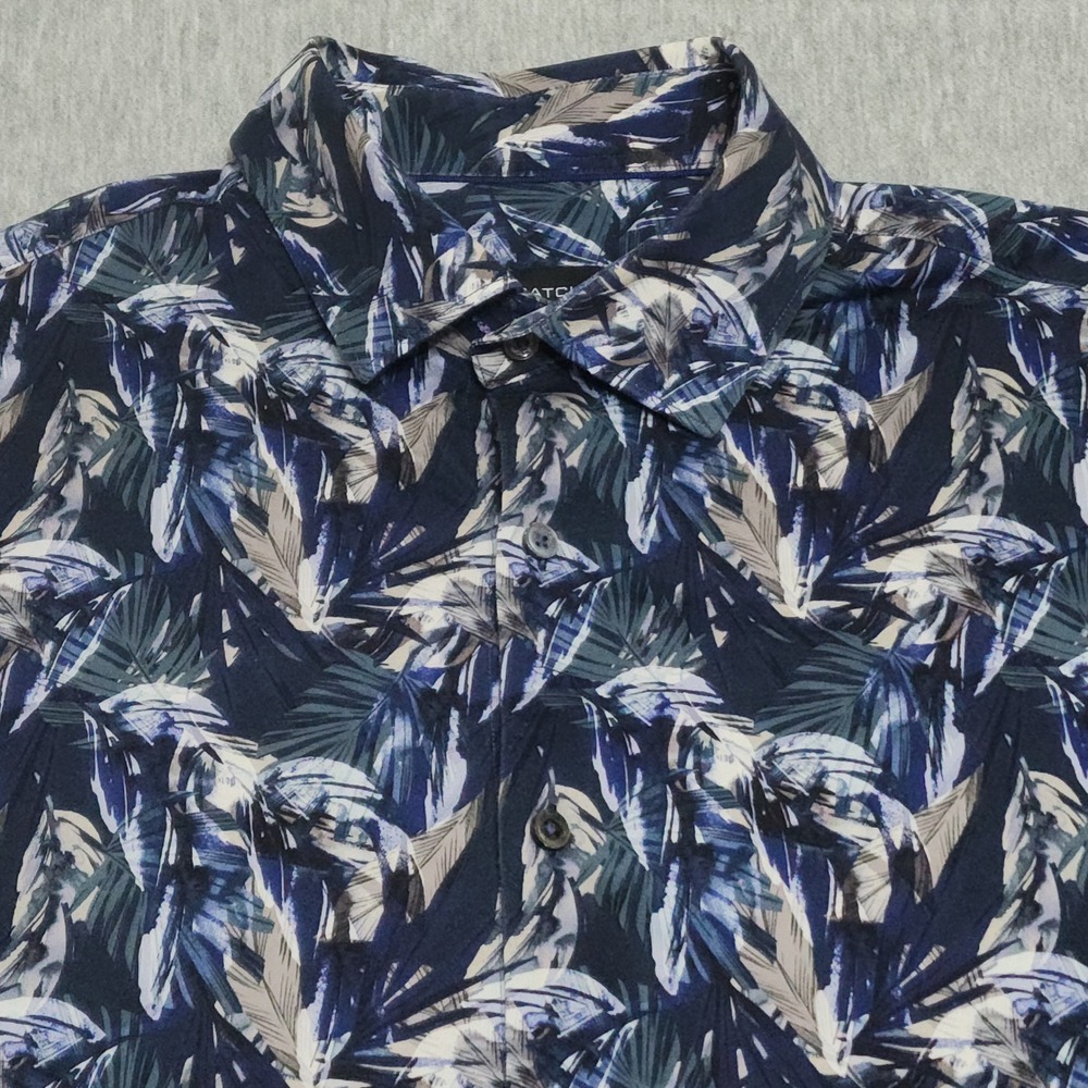 Bugatchi OoohCotton Tech Mens Large Cobalt Blue Tropical Palm Leaf Shirt